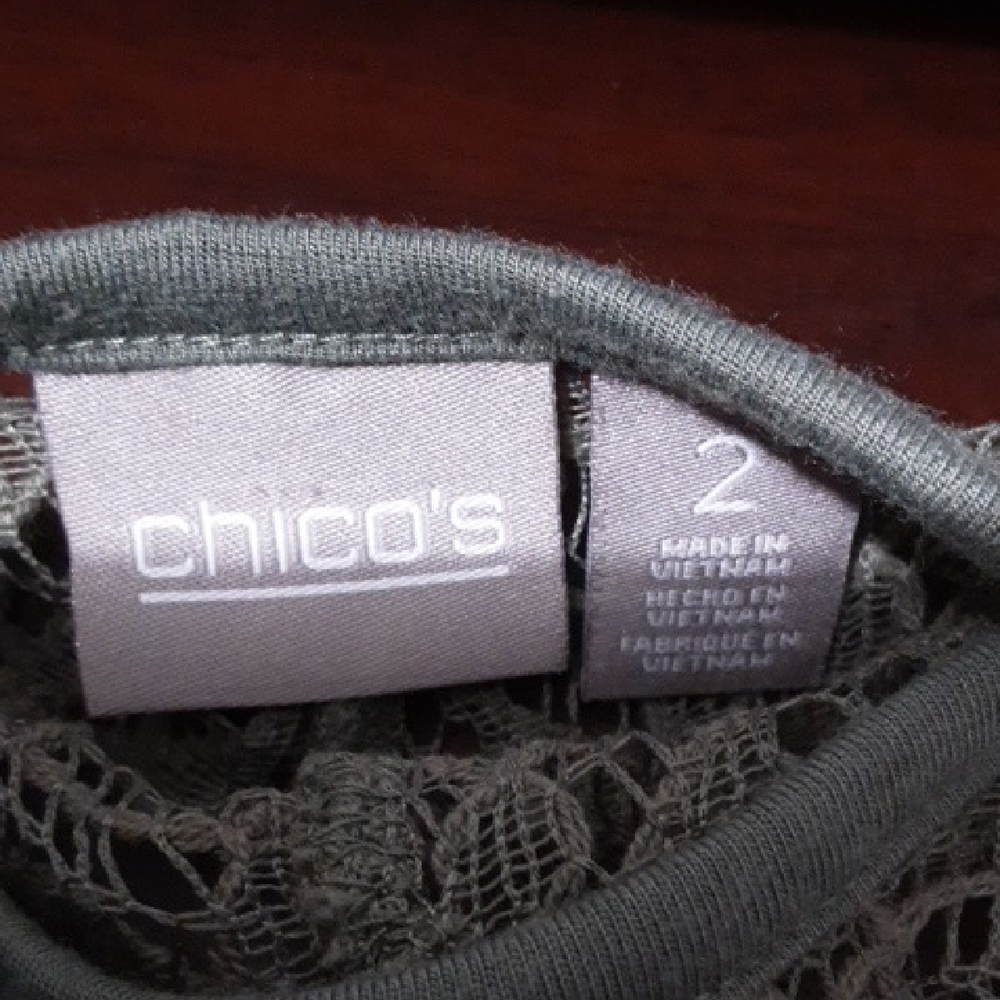 CHICO'S Olive Lace Women 2 (L-12) Top - Picture 4 of 4